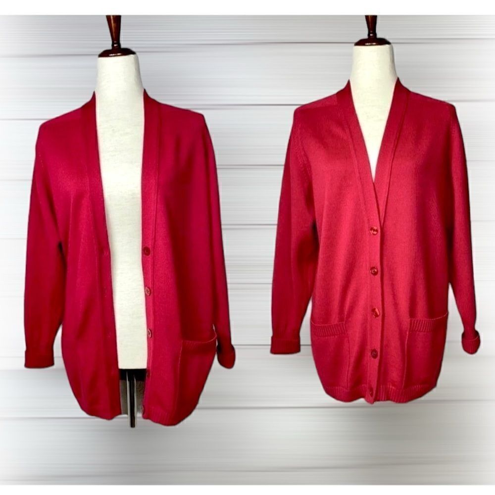 Kasha de Rodier France Wool Blend Red Long Cardigan V-neck Pockets Oversized S